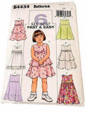Butterick B4434 Girls Dress Sewing Pattern Size 4-5-6 Tiered dress easy uncut